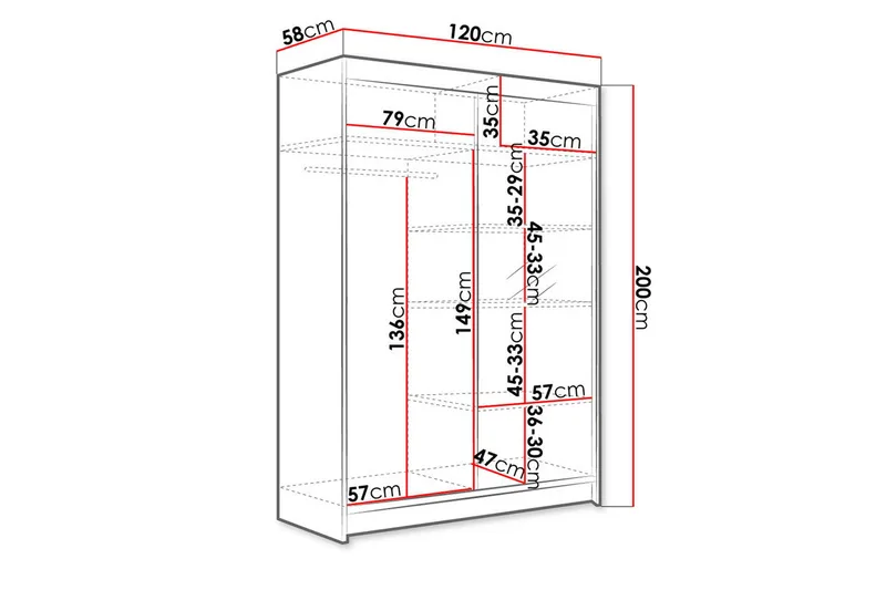 Garderobe Lino LED-belysning - Eik - Oppbevaring - Klesoppbevaring - Garderober & garderobesystem