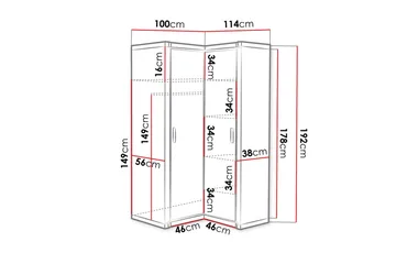 Dallas Garderobe 100x58x192 cm - Oppbevaring - Klesoppbevaring - Garderober & garderobesystem - Hjørnegarderobe