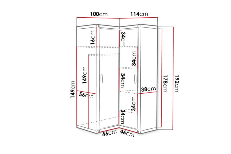 Dallas Garderobe 100x58x192 cm - Oppbevaring - Klesoppbevaring - Garderober & garderobesystem - Hjørnegarderobe