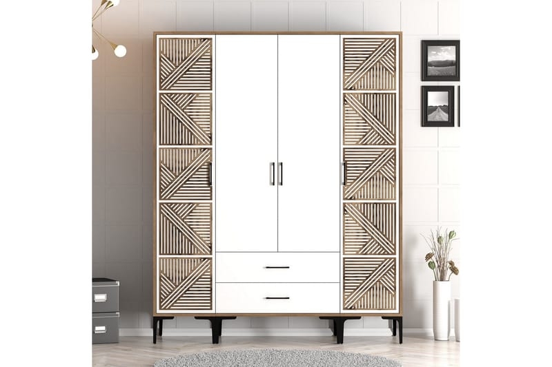 Kumsal Garderobe 160 cm - Hvit/Brun - Oppbevaring - Klesoppbevaring - Garderober & garderobesystem