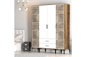 Kumsal Garderobe 160 cm - Hvit/Brun - Oppbevaring - Klesoppbevaring - Garderober & garderobesystem
