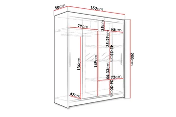 Leila Garderobe 150 cm Skyvedører Smalt Speil - Lys Eik - Oppbevaring - Klesoppbevaring - Garderober & garderobesystem