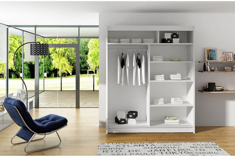 Leila Garderobe 150 cm Skyvedører Smalt Speil - Lys Eik - Oppbevaring - Klesoppbevaring - Garderober & garderobesystem