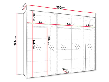 Milias garderobe med speil 250x202 cm - Brun/gull - Oppbevaring - Klesoppbevaring - Garderober & garderobesystem