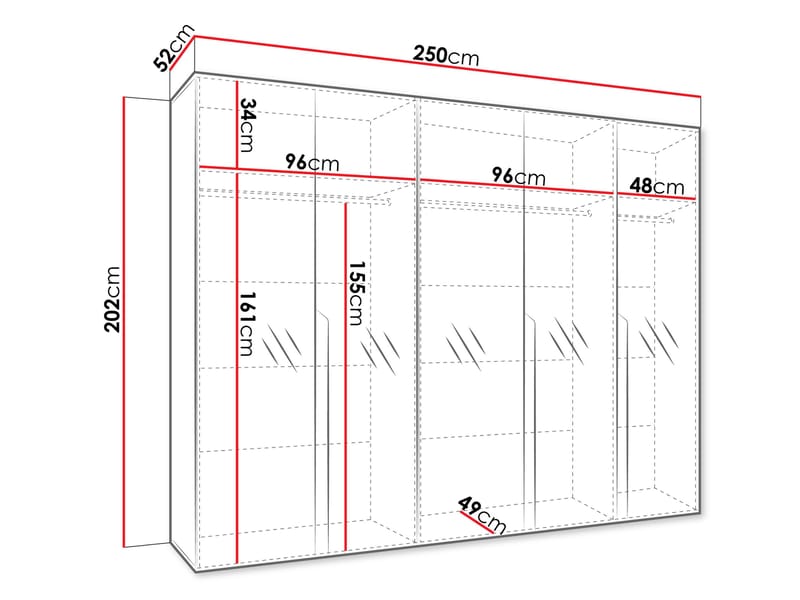 Milias garderobe med speil 250x202 cm - Brun/gull - Oppbevaring - Klesoppbevaring - Garderober & garderobesystem