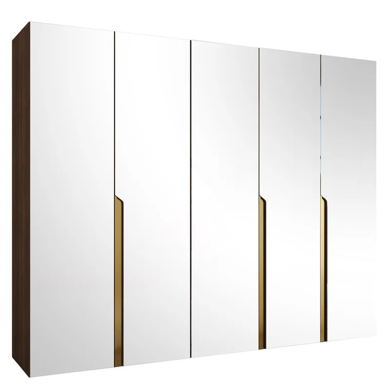 Milias garderobe med speil 250x202 cm - Brun/gull - Oppbevaring - Klesoppbevaring - Garderober & garderobesystem