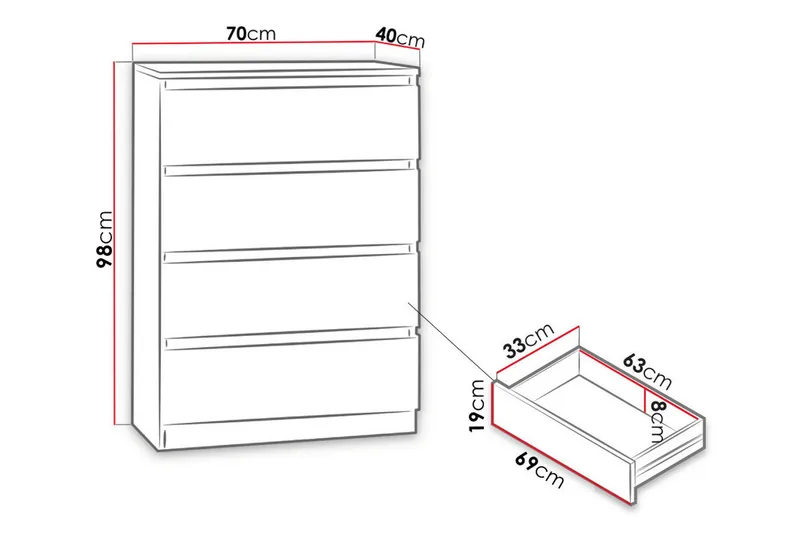Basildon Kommode 70x40x97 cm - Hvit - Oppbevaring - Oppbevaringsmøbler - Kommode - Entrekommode