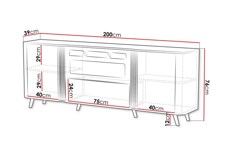 Clement Kommode 200 cm - Svart/Brun - Innredning - Peis - Peis uten pipe - El-peiser