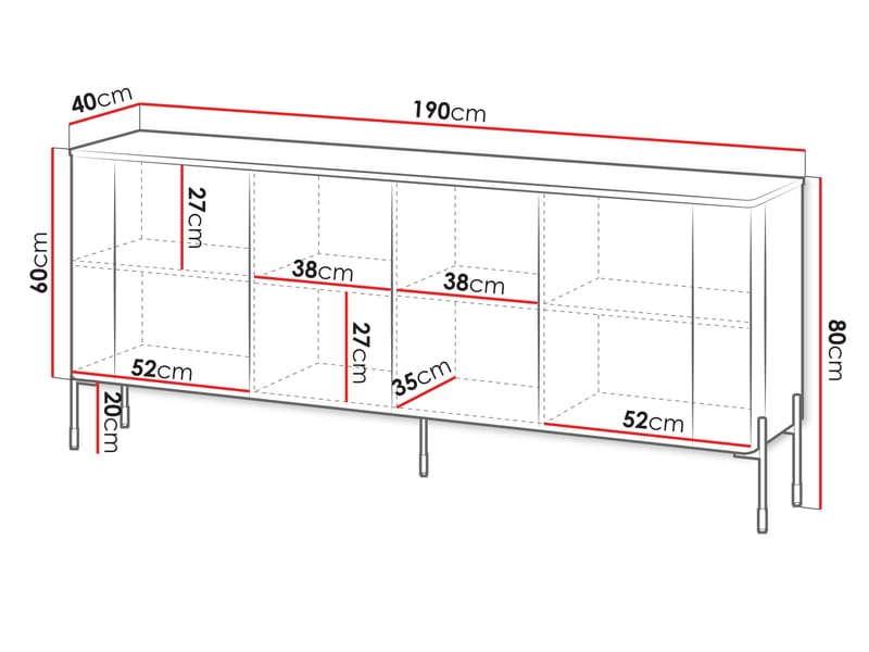 skap Kommode VERA 190 brun - Oppbevaring - Oppbevaringsmøbler - Sideboard & skjenker
