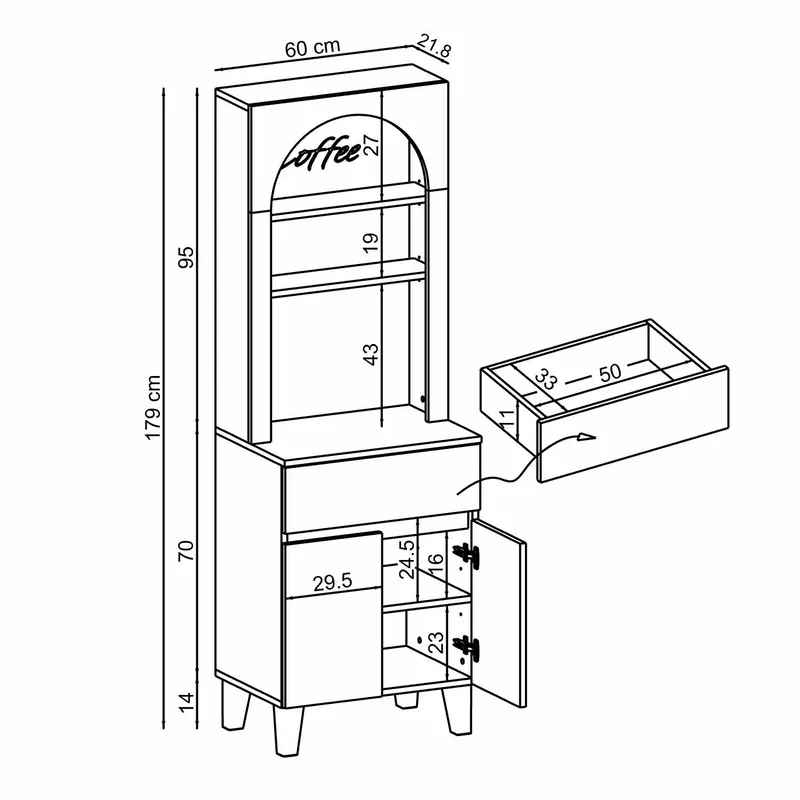 Skap til kaffebar Kalune Design Ledli (60 x 179 x 41,8 cm) Antrasitt - Oppbevaring - Skap - Barskap