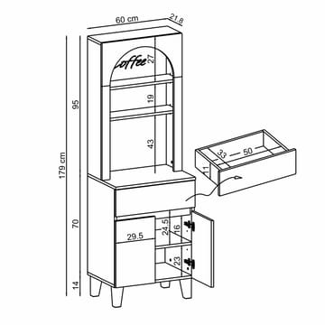 Skap til kaffebar Kalune Design Ledli (60 x 179 x 41,8 cm) Hvit - Oppbevaring - Skap - Barskap