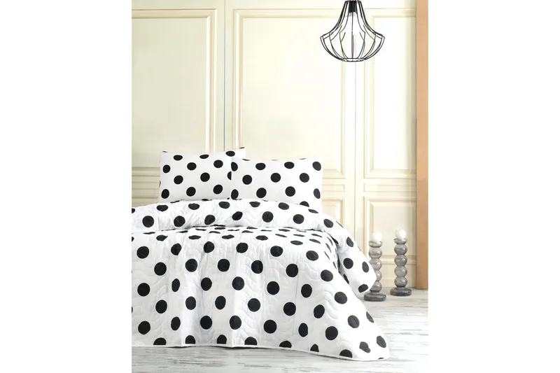 EnLora Home Sengeteppe Enkelt 160x220+Putetrekk Quiltet, Svart/Hvit