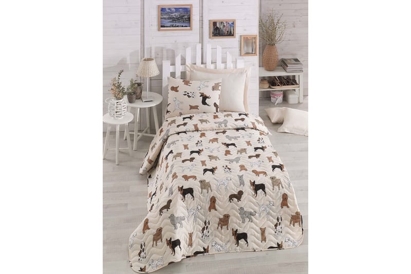 Eponj Home Sengeteppe Enkelt 160x220+Putetrekk Quiltet, Krem/Multi