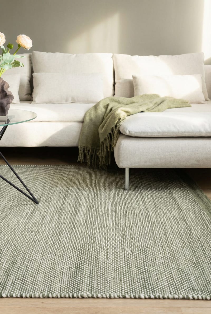 Håndvevd teppe KM Home Sandhamn 140x200 cm Grønn - Grønn - Tekstiler - Tepper & Matter - Moderne tepper - Ullteppe